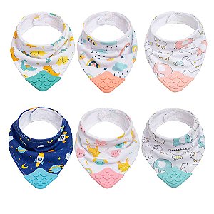 Babador Bandana Com Forro Atoalhado E Mordedor Bebê Buba