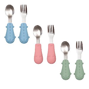 Kit Talher Em Inox Com Cabo Em Silicone Bebê Buba