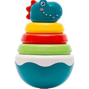 Brinquedo Dino Teimoso Argolas Empilháveis e Chocalho Buba