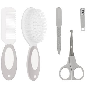 Kit Cuidados Cinza 5 Peças Escova Cerdas Macias Buba