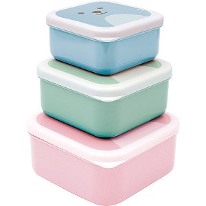 Kit 3 Potinhos Gumy Rosa Armazenar Alimento Infantil Buba