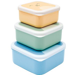 Kit 3 Potinhos Gumy Azul Armazenar Alimento Infantil Buba