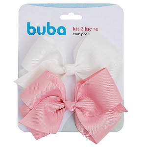 Kit 2 Laços Com Presilha Infantil Branco e Rosa Buba