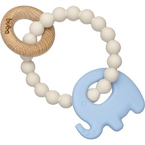 Mordedor Em Silicone E Bambu Elefante Azul Buba