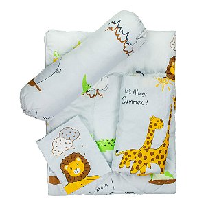 Kit Berço 4 Peças Lençol Edredon Bebê Safari Pimpolho