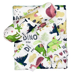 Kit Berço 4 Peças Lençol Edredon Bebê Dinossauro Pimpolho