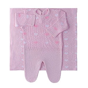 Macacão Manta Saída Maternidade Menina Rosa Coração Pimpolho