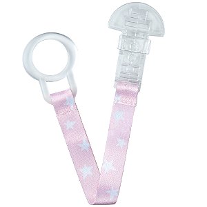 Prendedor De Chupeta Com Argola Silicone Estrelas Rosa Buba