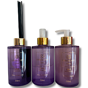 Kit Difusor de Ambiente + Sabonete Líquido + Spray de Ambiente  Love Lavander  Essenciart Home