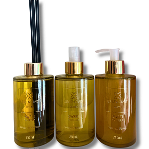 Kit Difusor de Ambiente + Sabonete Líquido + Spray de Ambiente Vanilla Essenciart Home