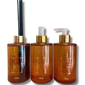 Kit Difusor de Ambiente + Sabonete Líquido + Spray de Ambiente  Warm Woods Essenciart Home
