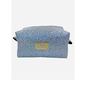 Nécessaire Prata Feminina Organizadora para Maquiagem e Cosmético com Brilho