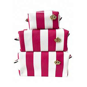 Kit 3 Nécessaires Branca com Pink Feminina Organizadora para Maquiagem e Cosmético para Viagem