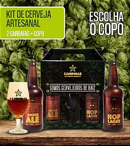Kit de Cerveja artesanal - Amber Ale 500ml + HOP Lager 500ml + Copo à sua escolha