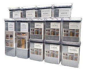 Kit Potes Mantimentos Herméticos Quadrados Cozinha 12 Peças