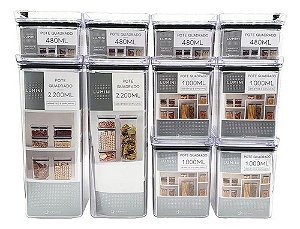 Kit Potes Mantimentos Hermético Quadrado Cozinha 10 Peças