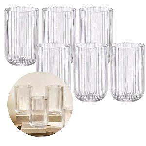 Jogo de Copos Água Suco Canelado Versalhes Transparente 6 unidades 450ml