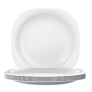 Jogo 6 Pratos Rasos Quadrado Opaline Vidro Branco 27 cm