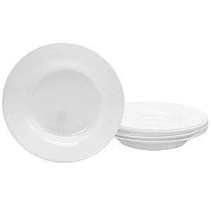 Jogo 6 Pratos Fundo Redondo Sopas Caldos Opaline Vidro Branco 22 cm