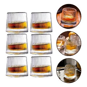 Jogo 6 Copos Whisky de Vidro Com Fundo Giratório Listrado 170ml