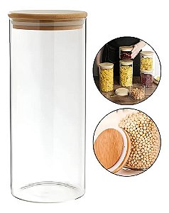 Pote Hermético De Vidro Tampa De Bambu 1200ml Mantimentos