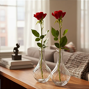 Kit 2 Vaso Decorativo 15 cm em Vidro Jarrinho Flores Solitátio Resistente