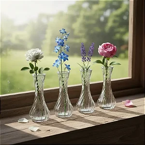 Kit 6 Vaso Decorativo 15 cm em Vidro Jarrinho Flores Solitátio Resistente