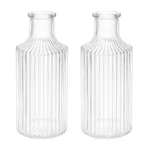 Kit 2 Mini Vaso Decorativo de Vidro 11 cm Transparente para Flores Decoração Casa Mesa