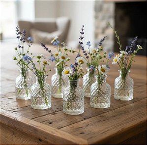 Kit 10 Mini Vasos em Vidro Releve Decorativo Mesa Posta Lembrancinhas