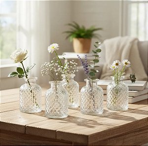 Kit 5 Mini Vasos em Vidro Releve Decorativo Mesa Posta Lembrancinhas