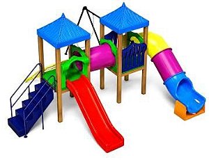 Playground Atlântica Madeira Plastica, 2 Torres e tubo