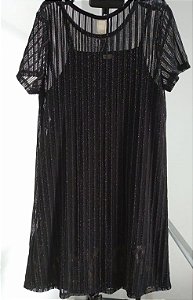 VESTIDO T-DRESS PRETO GLITTER COM SOBREPOR
