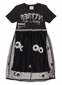 VESTIDO PRETTY PRETO TULE BORDADO