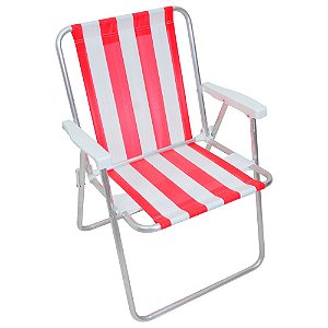 Cadeira Aluminio Metalurgica Sol Listrada Vermelho E Branco