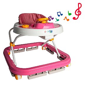 Andador Infantil Styll Baby Musical Com Volante Rosa
