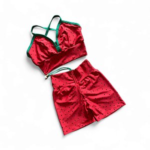 Conjunto Shorts Empina e Cordinha Cintura Alta Melancia