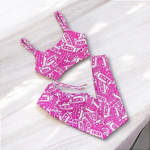 Conjunto Calça Empina e Cordinha Cintura Alta Vintage Rosa