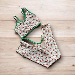 Conjunto Calça Empina e Cordinha Cintura Alta Poliéster light Melancia Fundo Branco