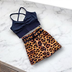 Conjunto Shorts Empina Laço Fake onça 3D