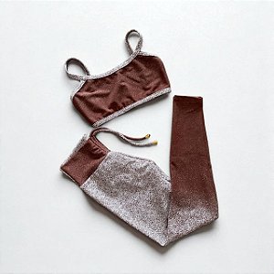 Conjunto Calça Empina e Cordinha Cintura Alta Jacquard Degrade Marrom