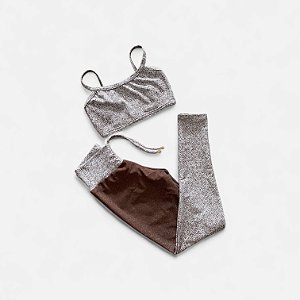 Conjunto Calça Empina e Cordinha Cintura Alta Jacquard Degrade Marrom