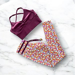 Conjunto Calça Empina Cintura Alta Laço Fake Flores Laranja Colors Uva