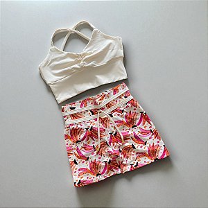 Conjunto Shorts Cintura Alta Laço Fake Bananas Offwhite