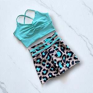 Conjunto Shorts Empina Cintura Alta Animal Print