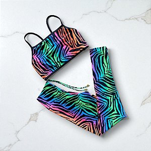 Conjunto Calça Empina e Cordinha Cintura Alta Zebra Colors e Fundo Preto