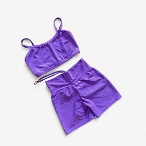 Conjunto Shorts Empina e Cordinha Jacquard Violeta