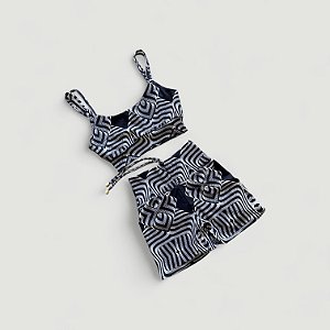 Conjunto Shorts Empina Cintura Alta Preto e Branco