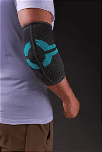 Protetor de Cotovelo - Linha PRO Cinza com Azul Turquesa M