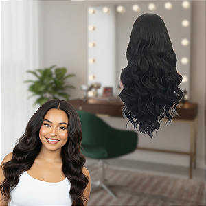 Peruca Sintética Ajustável Cor Castanho Escuro 50cm De Comprimento