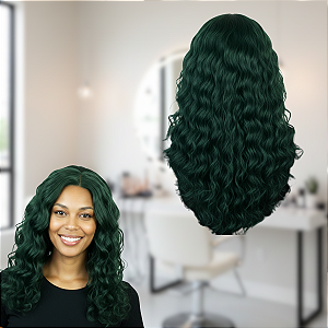 Peruca Sintética Ajustável Cor Verde 50cm De Comprimento